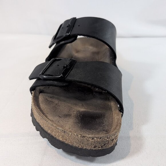 Birkenstock 41 Arizona Black Leather Sandals Pebbled Slip On 2 Strap Buckle 10 - Picture 3 of 16